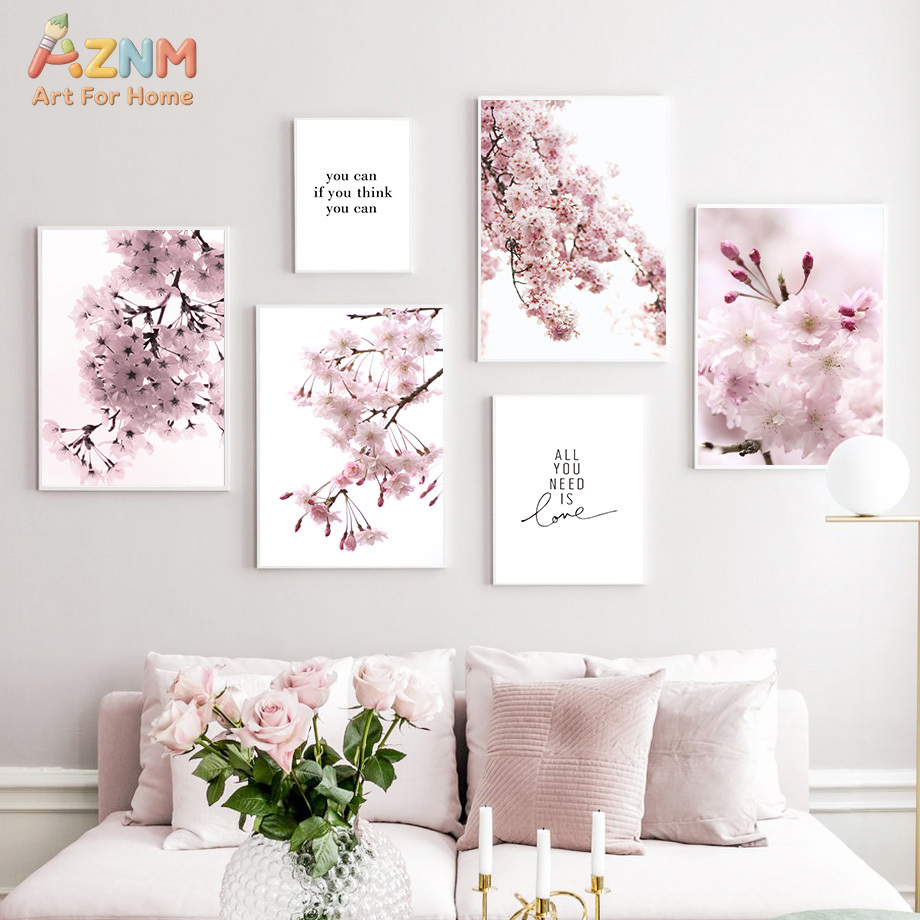 Photography Quotes Inspirational - AZNM Różowe Kwiaty Wiśni na Płótnie,